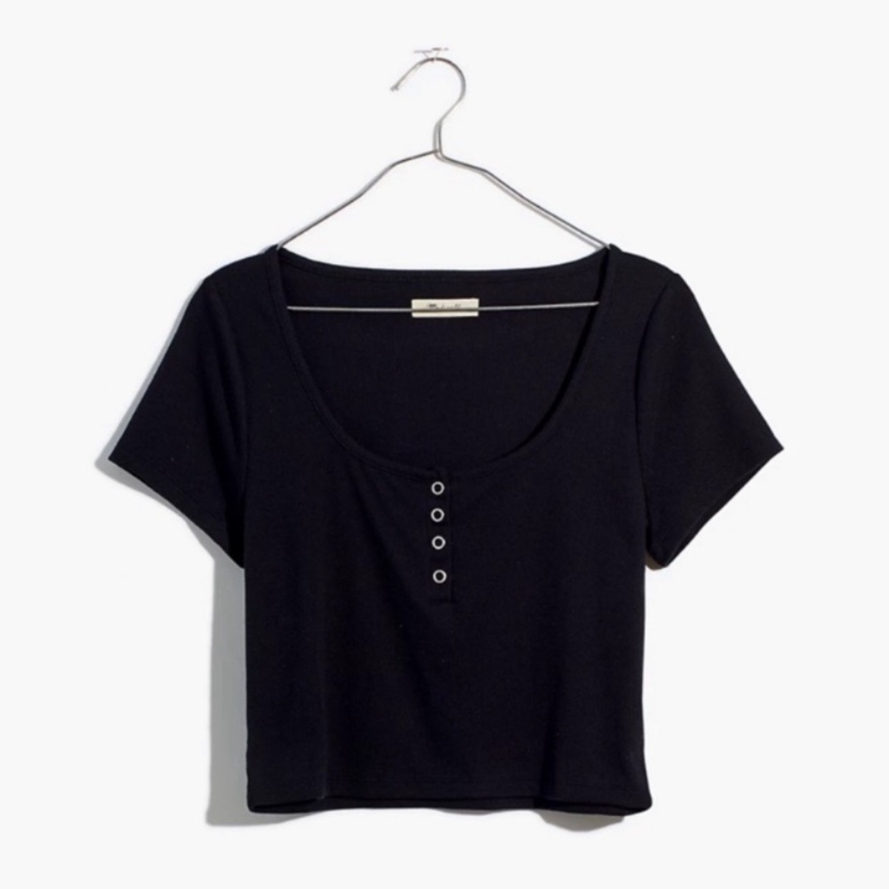 Madewell Ribbed Black Henley Crop Top XXS - Picture 6 of 7